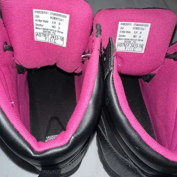 Brahma Bevel Women's Steel Toe Black Pink Leather Utility Work Boots - Picture 6 of 12